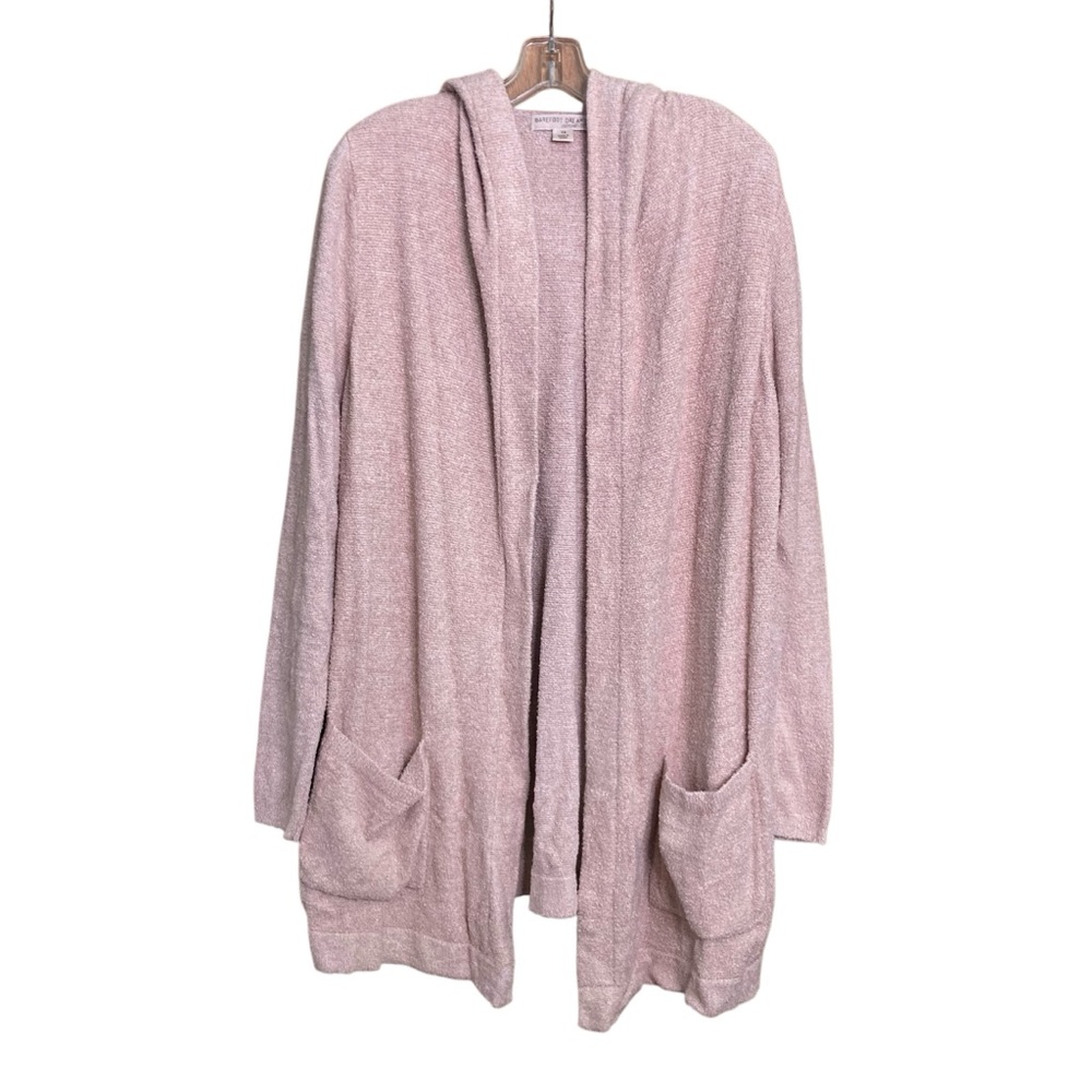 Barefoot Dreams Cozy Chic Lite Hooded Open Front Pink Cardigan Sweater (Size 1X)